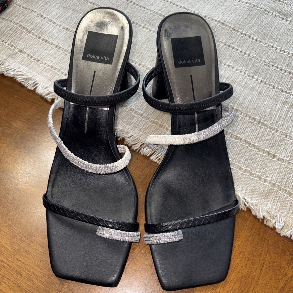 Dolce Vita black silver Slip On‎ strappy block heel sandals women's sz 9.5